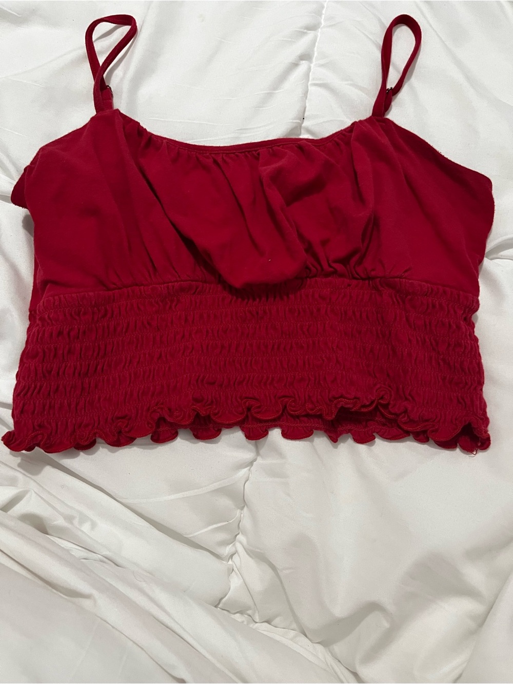 Hollister Red Smocked Ruffle Crop Cami